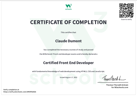 Frontend Developer Certificate Frontend Developer Certificate