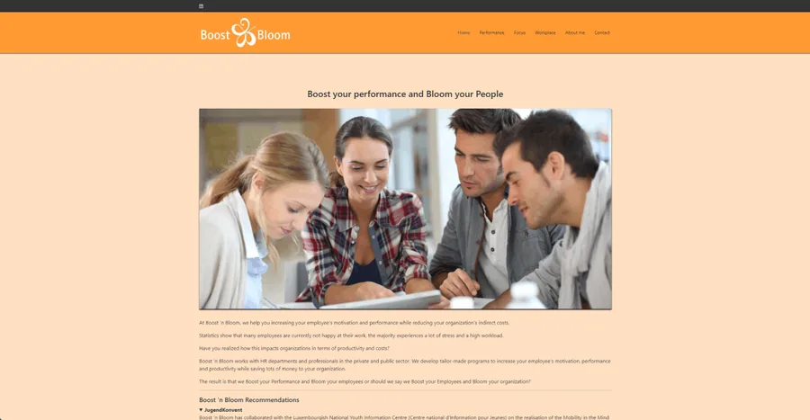 Screenshot der Boost'n'Bloom Webseite