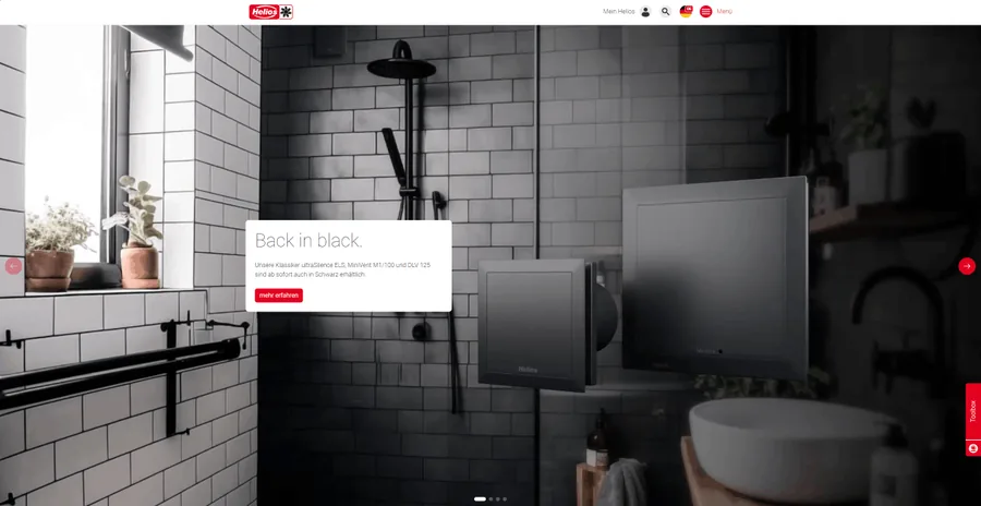 Screenshot der Helios Ventilatoren Webseite
