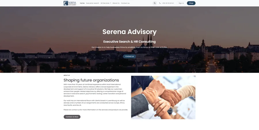 Screenshot der Serena Advisory Webseite